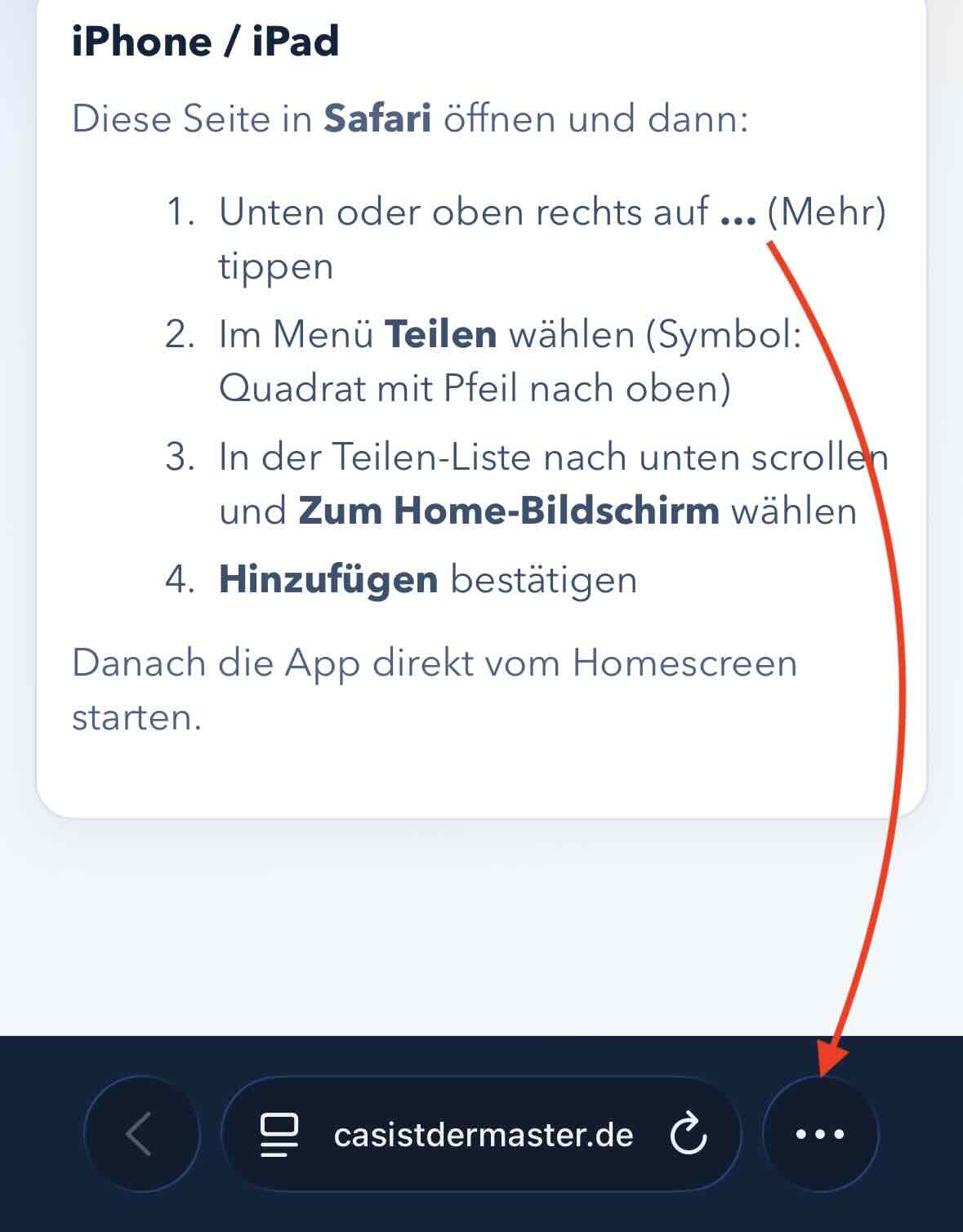 Schritt 1: In Safari auf Mehr tippen
