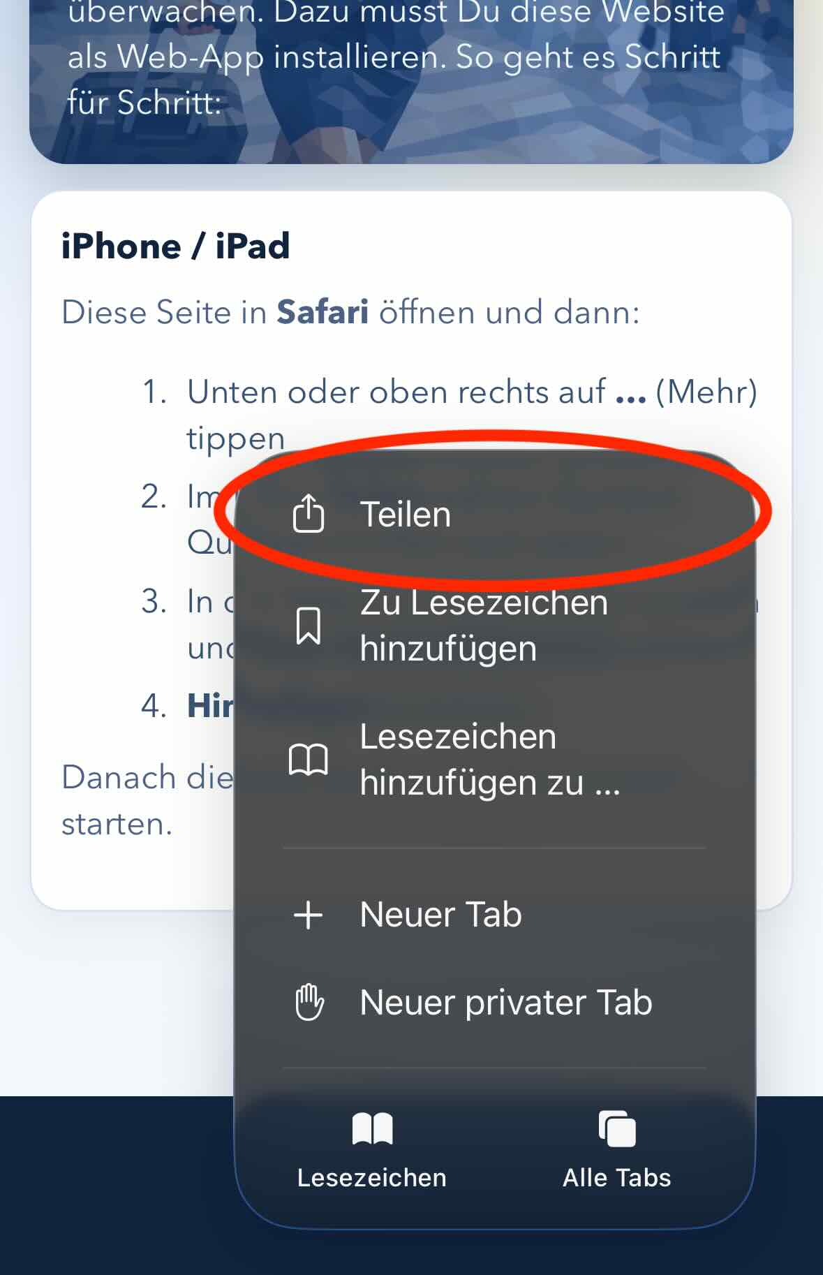 Schritt 2: Teilen auswählen